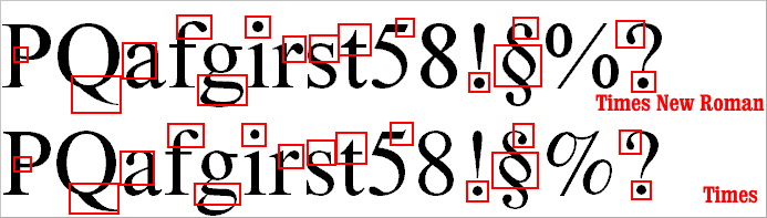 examples of how Times New Roman differs from Times